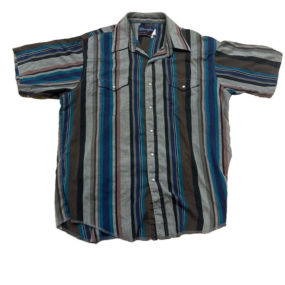 Vintage Wrangler Western Pearl Snap Shirt Mens 17.5 X-Long Tails Stripe XL Vtg